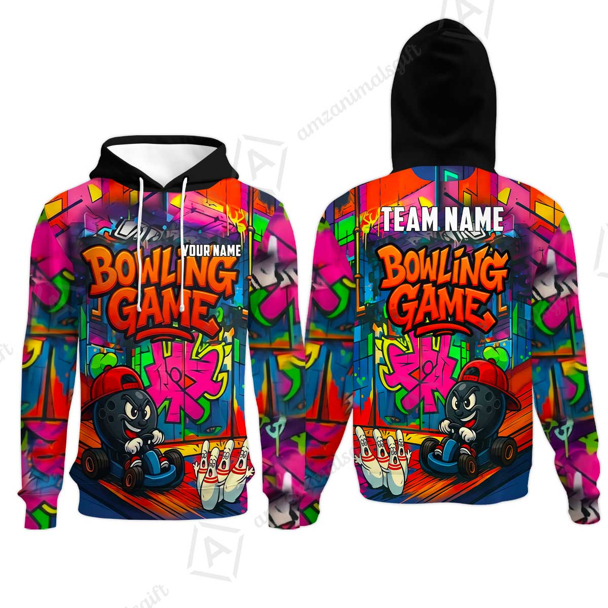 Custom Bowling Jersey Polo Shirt, Street Graffiti Go Kart Ball, Custom Bowling Jersey Team Shirt For Players With Name and Team Name