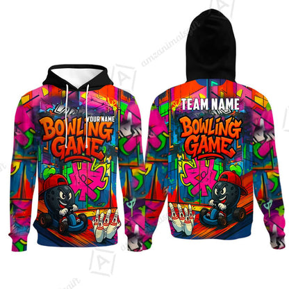 Custom Bowling Jersey Polo Shirt, Street Graffiti Go Kart Ball, Custom Bowling Jersey Team Shirt For Players With Name and Team Name
