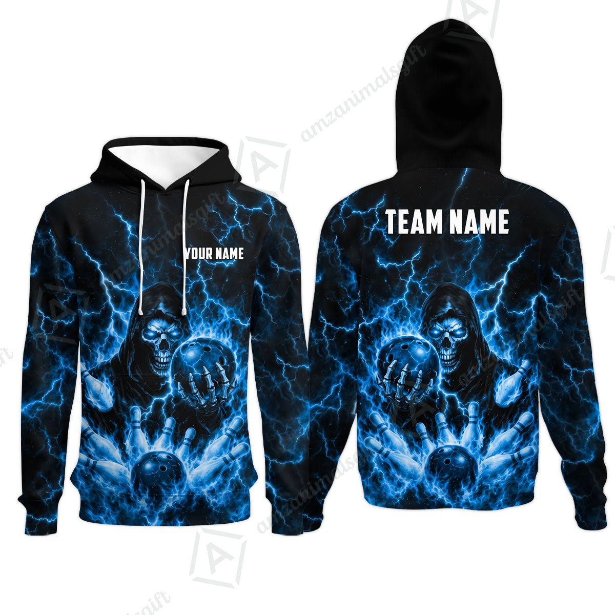 Custom Bowling Jersey Polo Shirt, Lightning Grim Reaper, Custom Bowling Jersey Team Shirt For Players With Name & Team Name