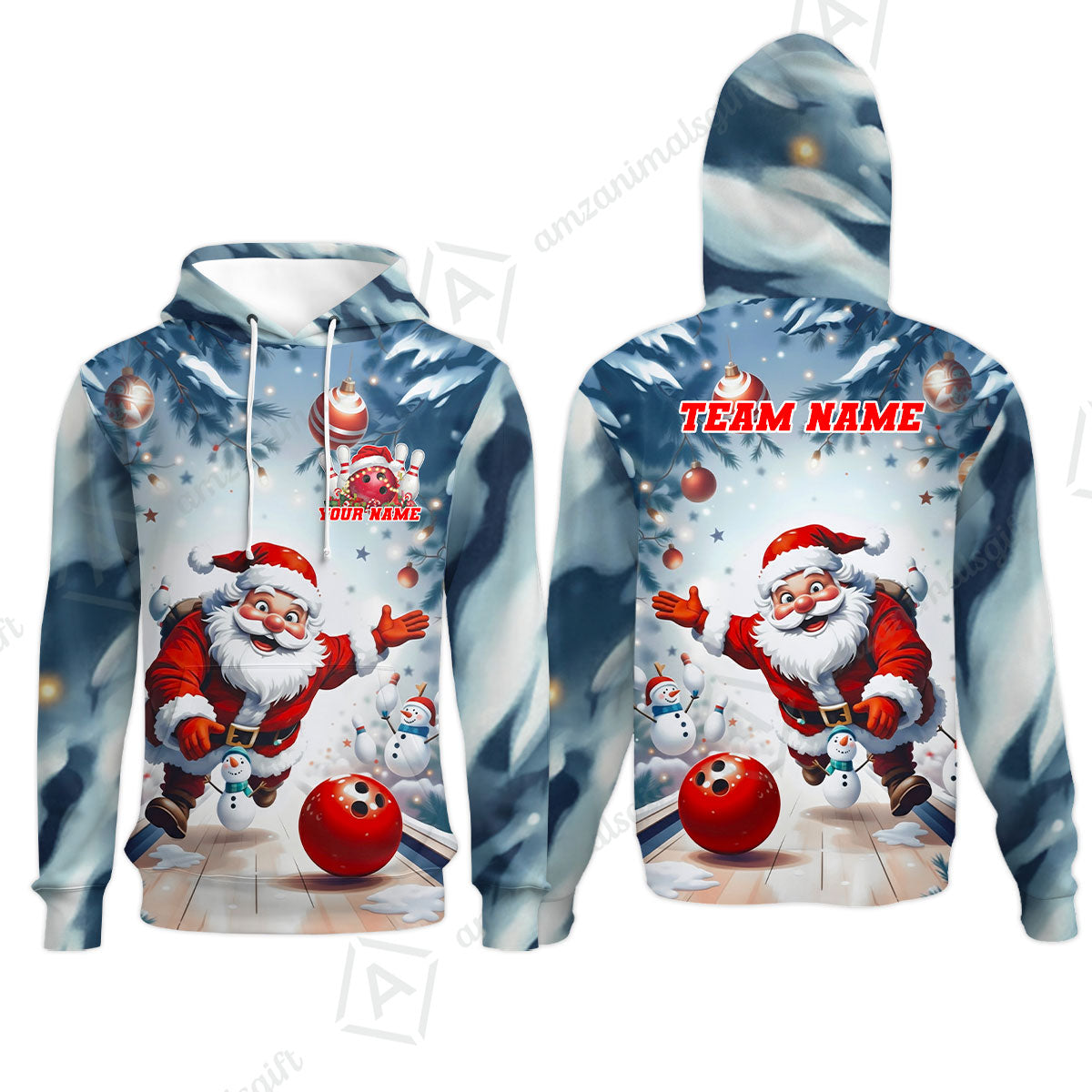 Custom Funny Santa Playing Bowling Team Jerseys Polo Shirts, Christmas Bowling uniforms - Bowling Polo Personalized Name And Team Name