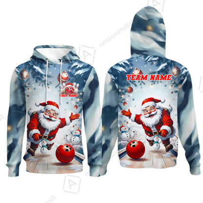 Custom Funny Santa Playing Bowling Team Jerseys Polo Shirts, Christmas Bowling uniforms - Bowling Polo Personalized Name And Team Name