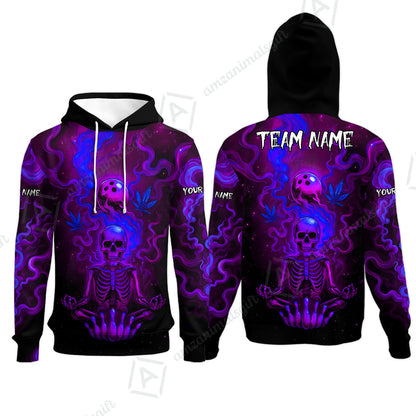 Custom Bowling Team Unisex Polo Shirt, Neon Skull CNB Bowling Custom Shirt Featuring Personalized Name and Team Name