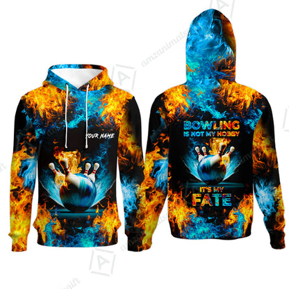 Bowling Custom Zip Polo Shirt - Custom Name Blue Bowling Ball And Pins On Fire Personalized Bowling Zip Polo Shirt