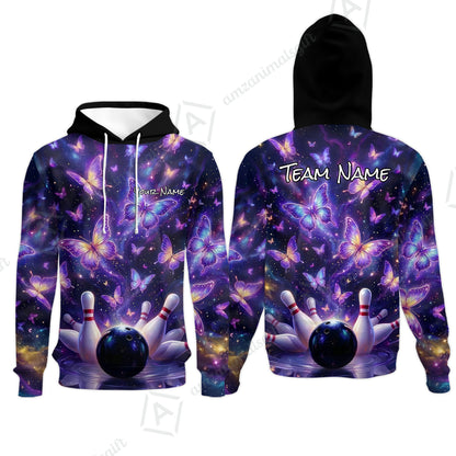 Custom Bowling Jersey Polo Shirt, Galaxy Butterfly Aesthetic Bowling, Custom Bowling Jersey Team Shirt For Players With Name & Team Name