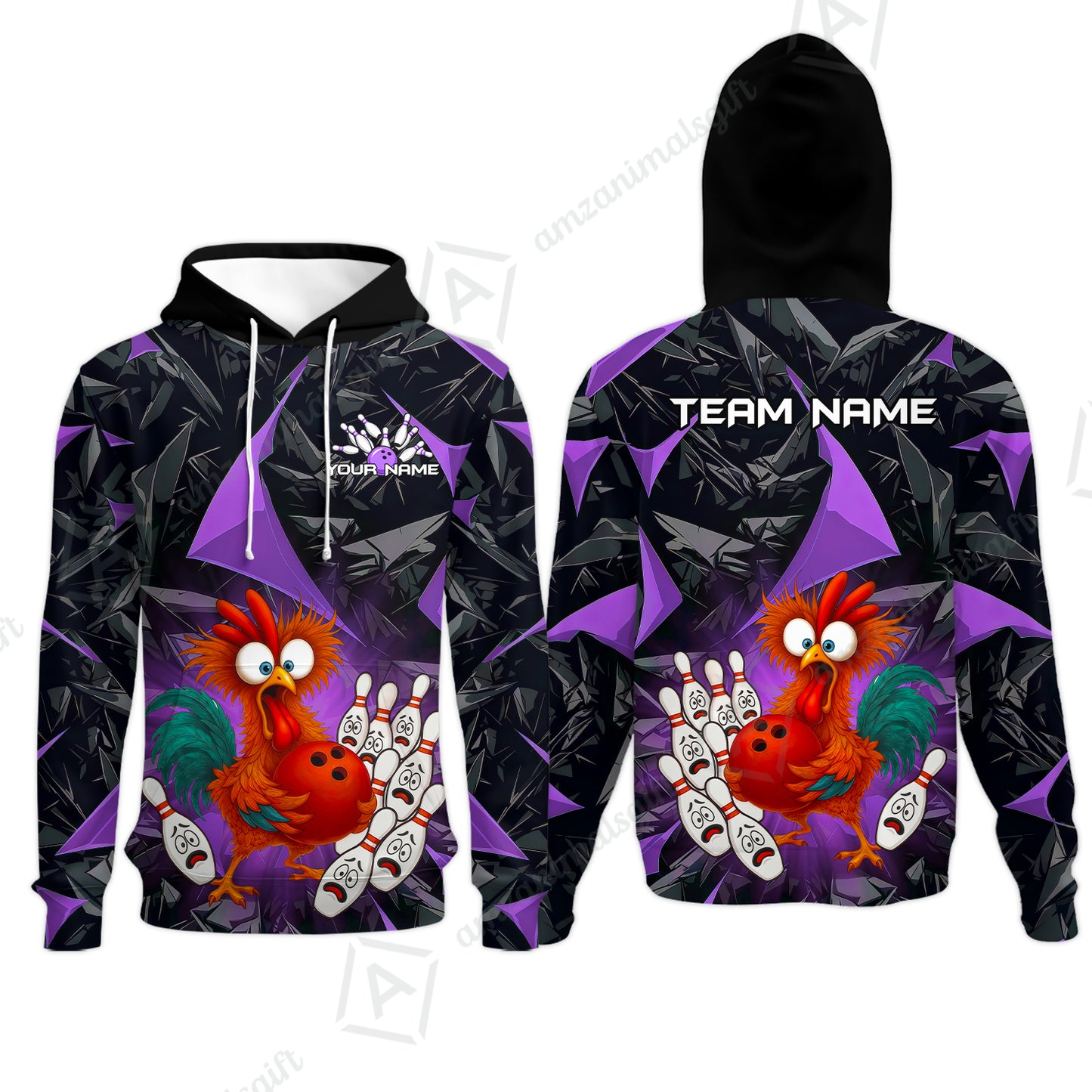 Custom Bowling Jersey Polo Shirt, Crazy Chicken Bowling Custom Bowling Jersey Team Shirt For Players With Name & Team Name