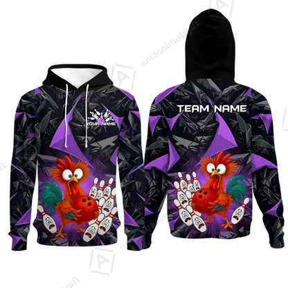 Custom Bowling Jersey Polo Shirt, Crazy Chicken Bowling Custom Bowling Jersey Team Shirt For Players With Name & Team Name
