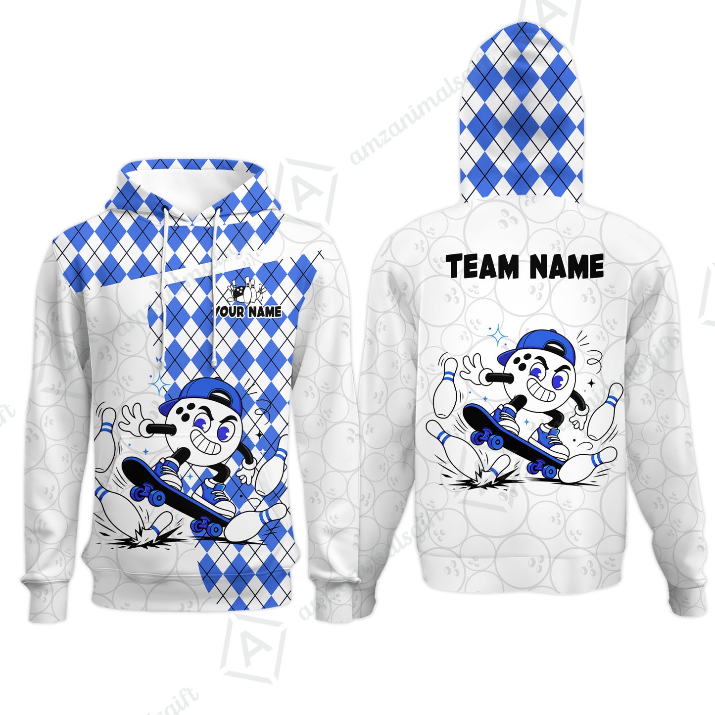 Custom Bowling Jersey Polo Shirt, Skateboarder Bowling Ball Mascot, Custom Bowling Jersey Team Shirt For Players With Name and Team Name
