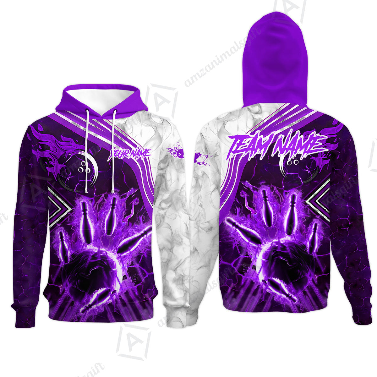 Customized Bowling Unisex Polo Shirt, Fire & Smoke Bowling Pins, Bowling Uniform - Personalized Name And Team Name