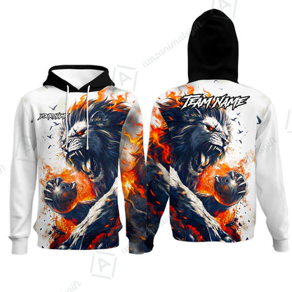 Custom Bowling Jersey Polo Shirt, Lion Fire Lava, Personalized Name And Team Name