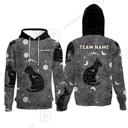 Custom Bowling Jersey Polo Shirt, Black Cat Moon Bowling Grass, Personalized Name And Team Name
