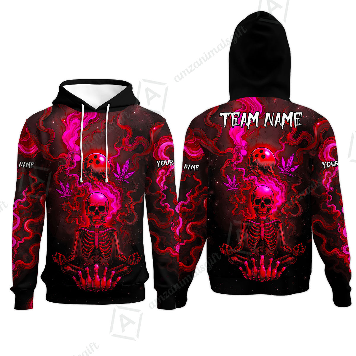 Custom Bowling Team Unisex Polo Shirt, Neon Skull CNB Bowling Custom Shirt Featuring Personalized Name and Team Name