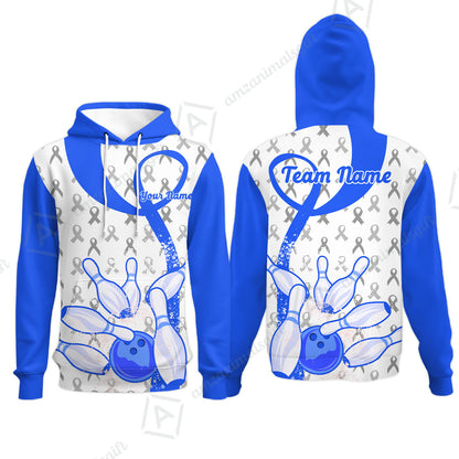 Custom Bowling Team Shirt, Blue Ribbon and Bowling Pins Explosion Shirt, Personalized Team & Player Bowling Jersey