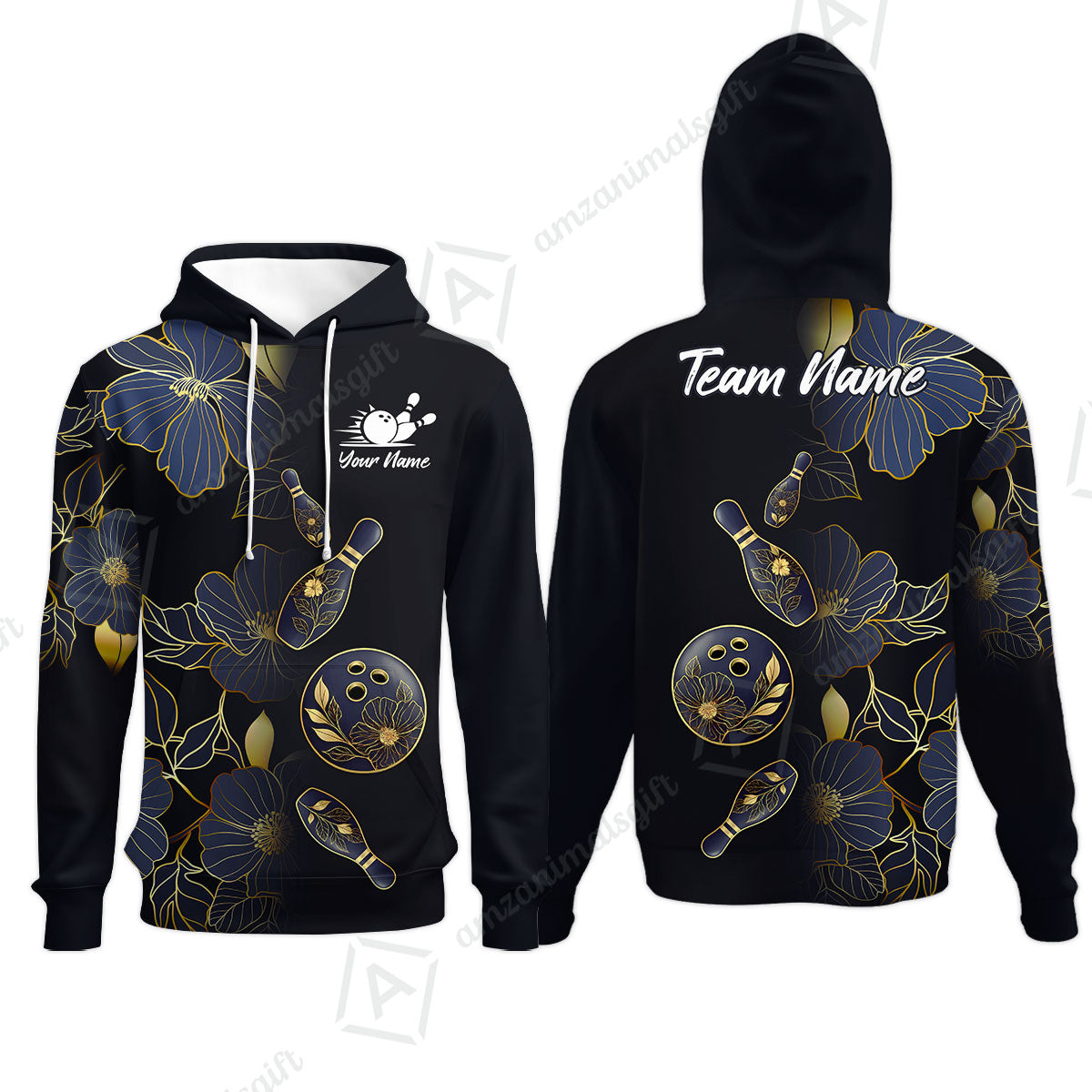 Custom Bowling Jersey Polo Shirt, Flower Bowling Pattern Gradient Gold, Custom Bowling Jersey Team Shirt For Players With Name and Team Name