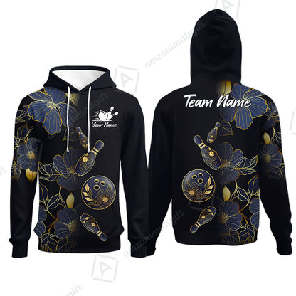 Custom Bowling Jersey Polo Shirt, Flower Bowling Pattern Gradient Gold, Custom Bowling Jersey Team Shirt For Players With Name and Team Name