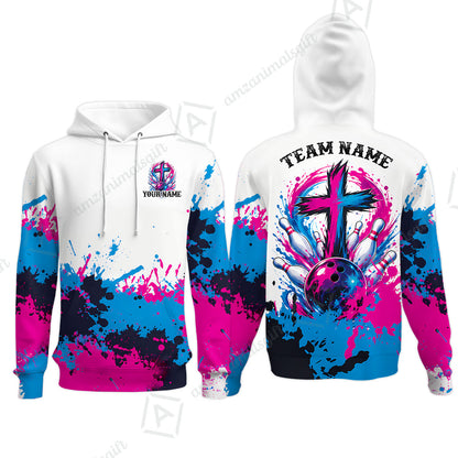 Custom Bowling Jersey Polo Shirt, Splash Pain Bowling Cross Colorful, Custom Bowling Jersey Team Shirt For Players With Name & Team Name