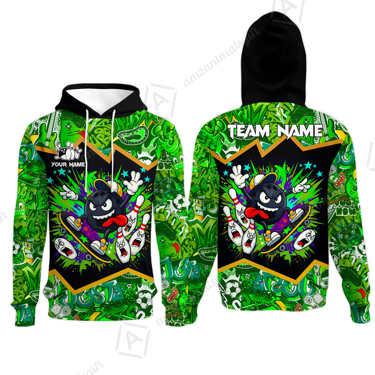 Customized Bowling Unisex Polo Shirt, Skater Bowling Ball Attack, Bowling Uniform, Personalized Name And Team Name