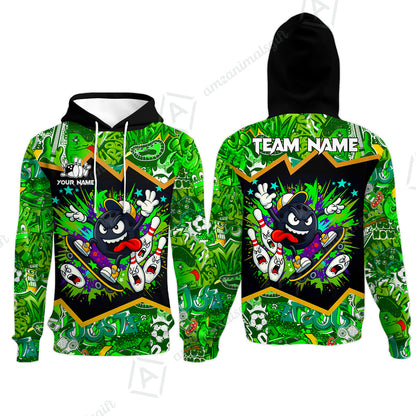 Customized Bowling Unisex Polo Shirt, Skater Bowling Ball Attack, Bowling Uniform, Personalized Name And Team Name