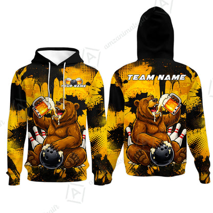 Custom Bowling Jersey Polo Shirt, Grizzly Bear Bowling Custom Bowling Jersey Team Shirt For Players With Name & Team Name