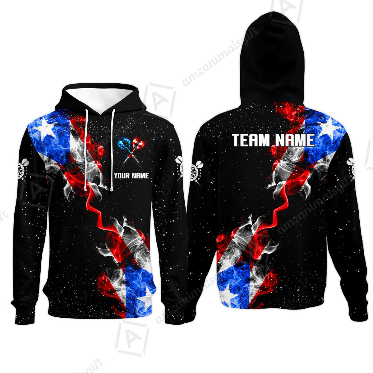 Customized American Flag Darts Stand Collar Quater-Zip, Darts Smoke USA Flag Team Style Jersey Polo Shirt, Outfit for Darts Players