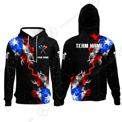 Customized American Flag Darts Stand Collar Quater-Zip, Darts Smoke USA Flag Team Style Jersey Polo Shirt, Outfit for Darts Players