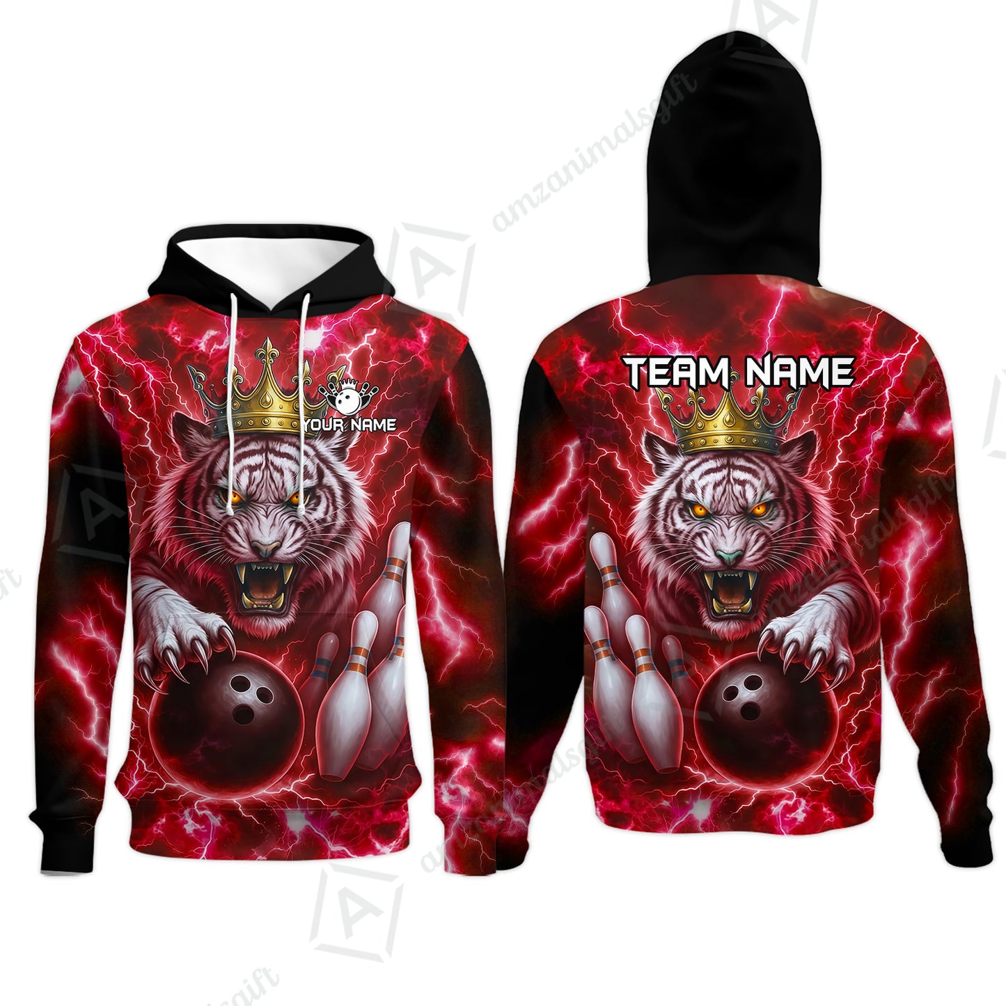 Custom Bowling Team Quarter-Zip Polo Shirt, Bowling White Tiger Lighting Shirt, Personalized Team Shirt with Custom Name