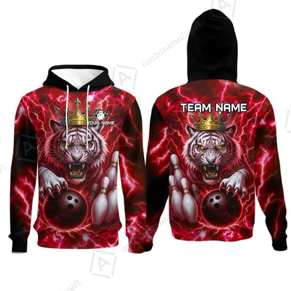 Custom Bowling Team Quarter-Zip Polo Shirt, Bowling White Tiger Lighting Shirt, Personalized Team Shirt with Custom Name