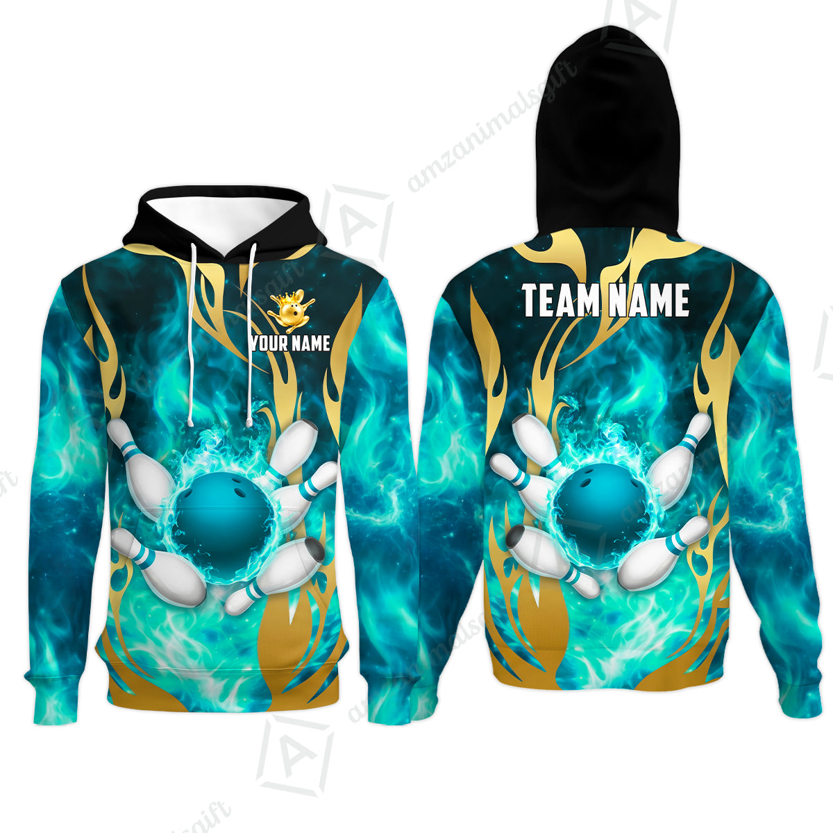 Custom Bowling Jersey Polo Shirt, Abyssal Fire & Golden Flames, Custom Bowling Jersey Team Shirt For Players With Name & Team Name