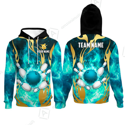 Custom Bowling Jersey Polo Shirt, Abyssal Fire & Golden Flames, Custom Bowling Jersey Team Shirt For Players With Name & Team Name