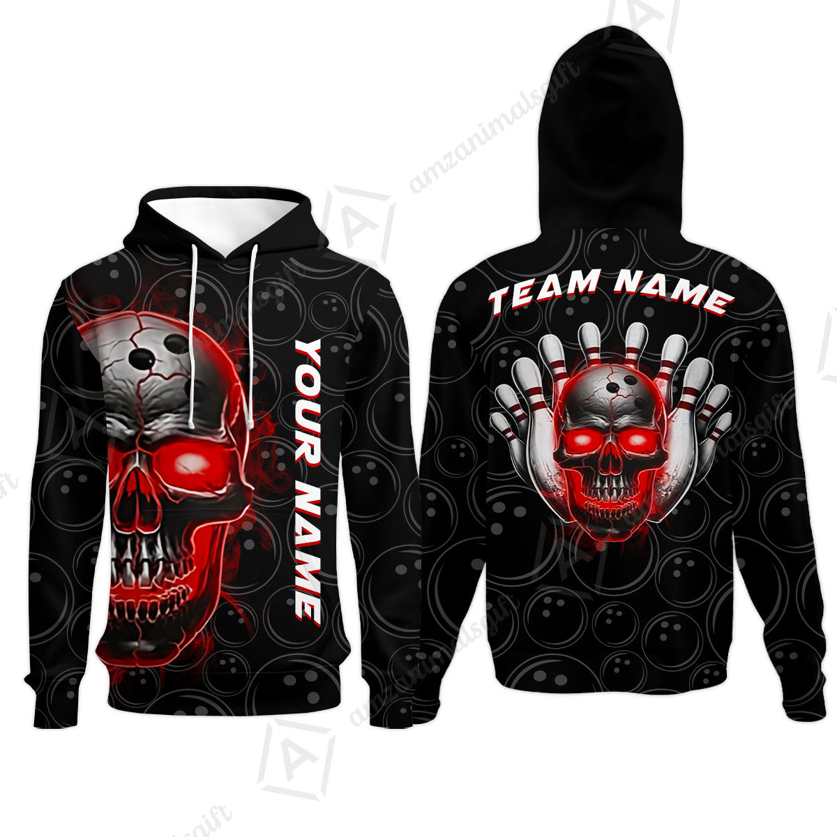 Customized Bowling Team Jersey Skull Flaming In Bowling Pattern Personalized Name Team Name Quarter-Zip Jerseys For Bowlers