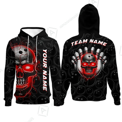 Customized Bowling Team Jersey Skull Flaming In Bowling Pattern Personalized Name Team Name Quarter-Zip Jerseys For Bowlers
