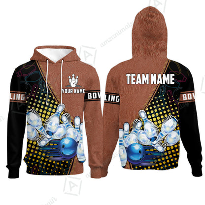 Custom Bowling Hoodie - Black And Blue Bowling Ball Pattern Personalized Name Hoodie