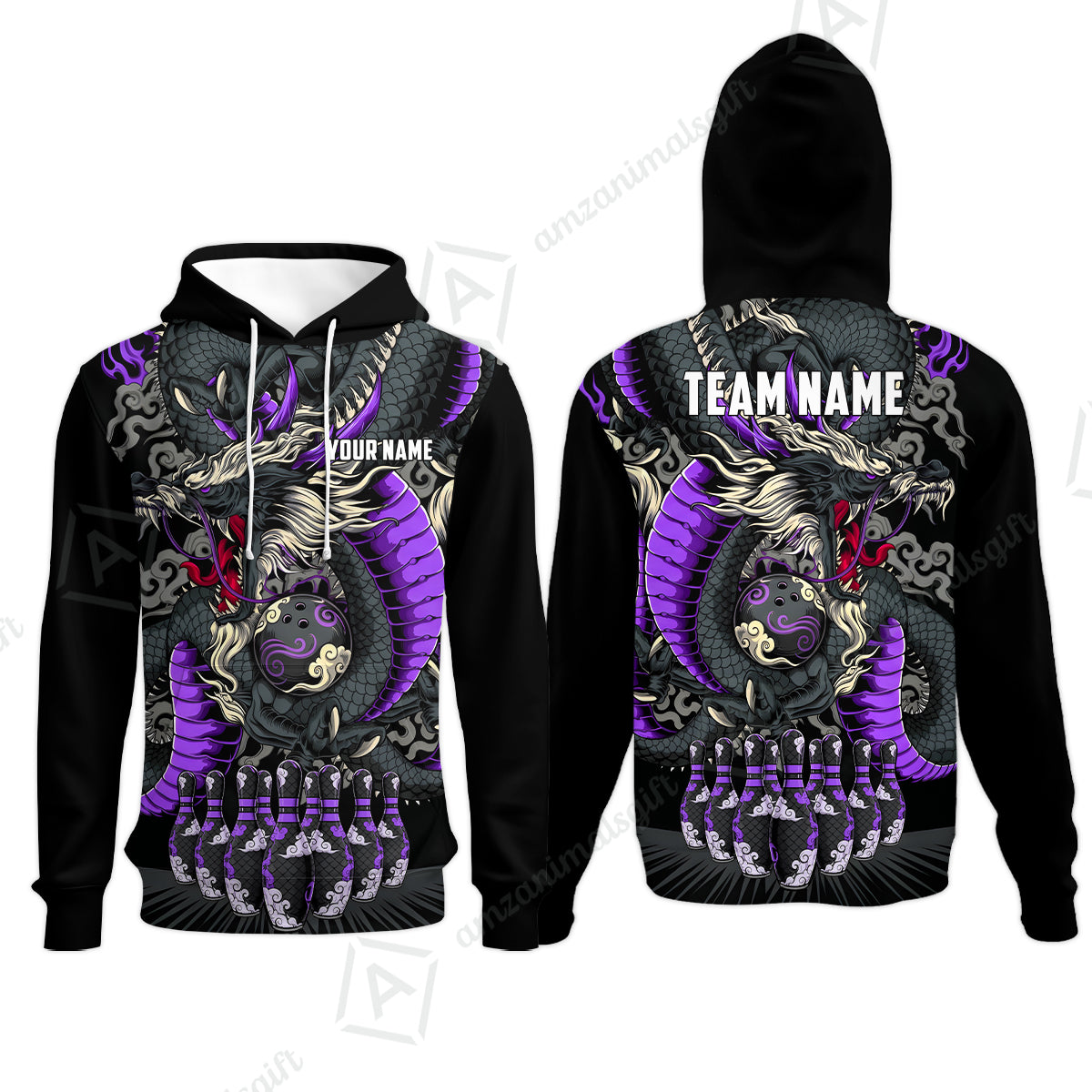 Custom Bowling Jersey Polo Shirt, Oriental Jade Dragon & Classic Clouds, Custom Bowling Jersey Team Shirt For Players With Name & Team Name
