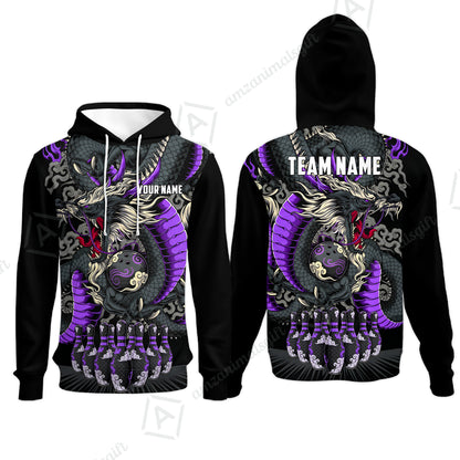 Custom Bowling Jersey Polo Shirt, Oriental Jade Dragon & Classic Clouds, Custom Bowling Jersey Team Shirt For Players With Name & Team Name