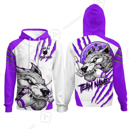 Customized Bowling Jerseys, Fierce Wolf Artwork Scratch, Uniform Bowling - Personalized Name And Team Name