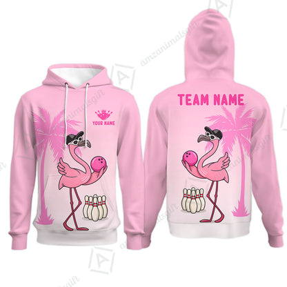 Custom Bowling Jersey Polo Shirt, Flamingo Bowling Coconut Tree, Custom Bowling Jersey Team Shirt For Players With Name and Team Name
