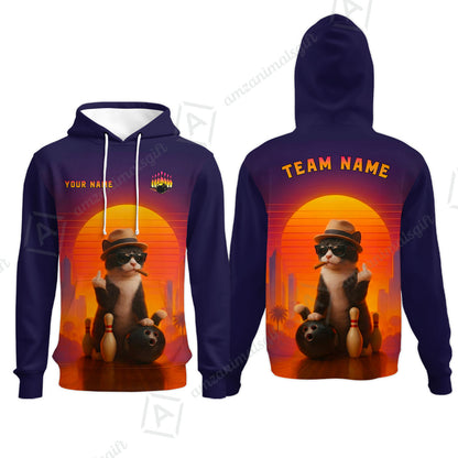 Custom Gangster Cat Bowling Jersey Polo Shirt, Custom Gangster Cat Bowling Jersey Team Shirt For Players With Name & Team Name