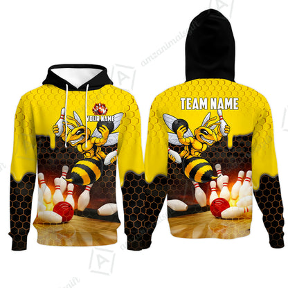 Customized Hornet Strike & Honeycomb Dripping Bowling Jersey, Custom Name And Team Name For Bowlers
