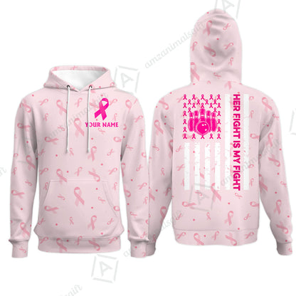 Custom Bowling Jersey Polo Shirt, Her Fight Is My Fight, Personalized Name And Team Name