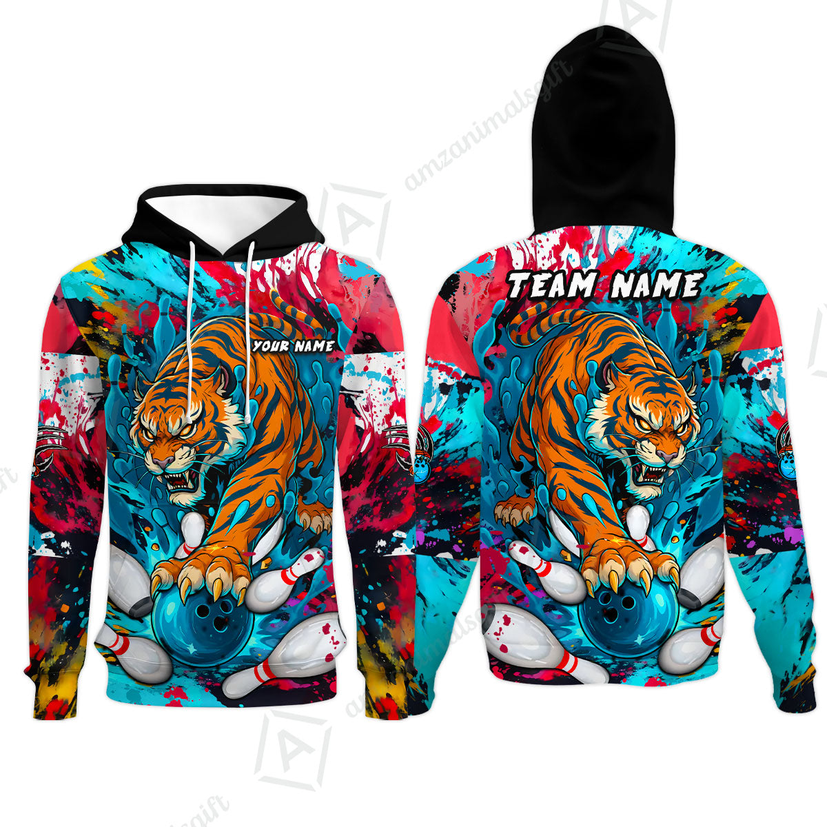 Custom Bowling Team Shirt Roaring Tiger Colorful,  Bowling uniforms, Bowling Shirt Personalized Name And Team Name