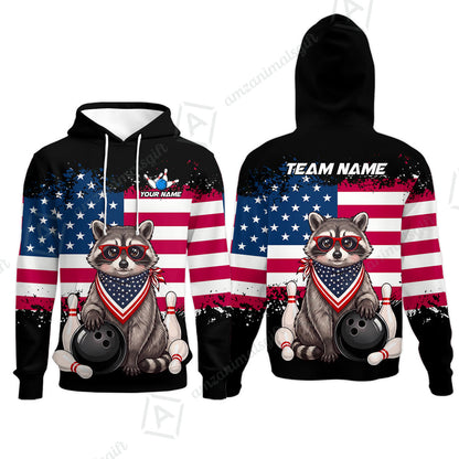 Custom Bowling Jersey Polo Shirt, Animal With Glasses And Bandana America Flag, Personalize Name & Team Name