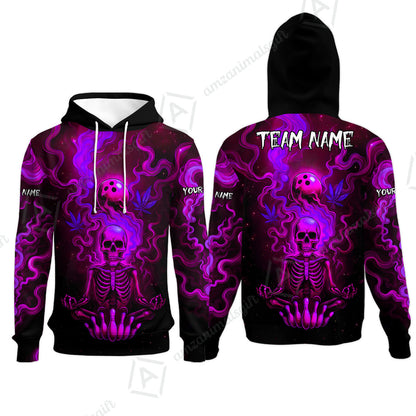 Custom Bowling Team Unisex Polo Shirt, Neon Skull CNB Bowling Custom Shirt Featuring Personalized Name and Team Name