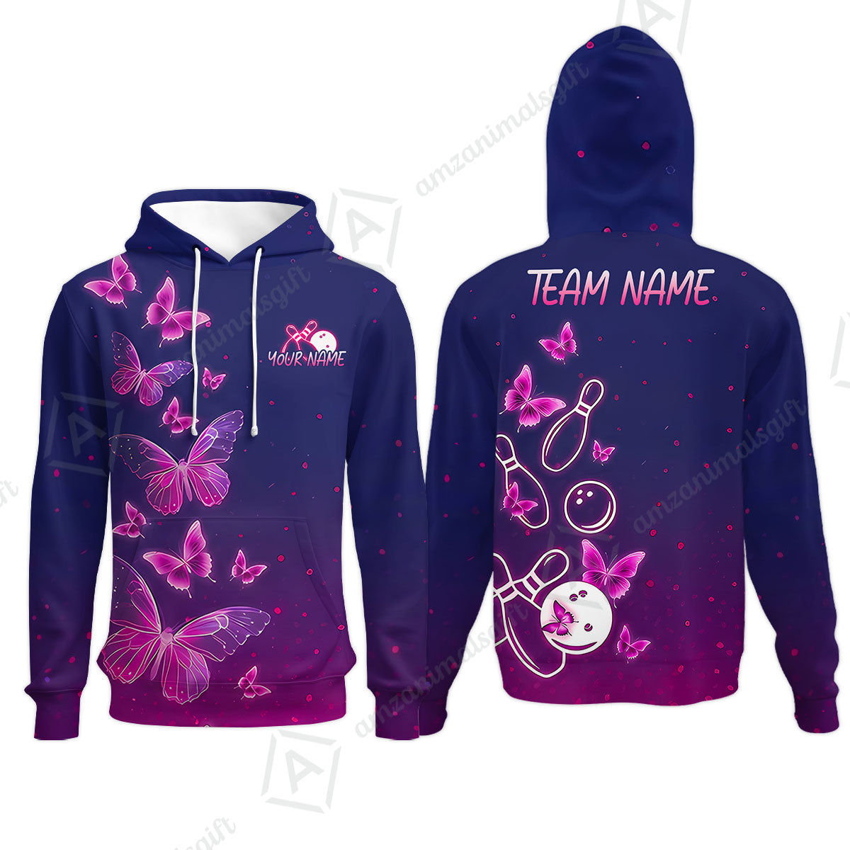 Custom Bowling Jersey Polo Shirt, Neon Butterfly Bowling, Custom Bowling Jersey Team Shirt