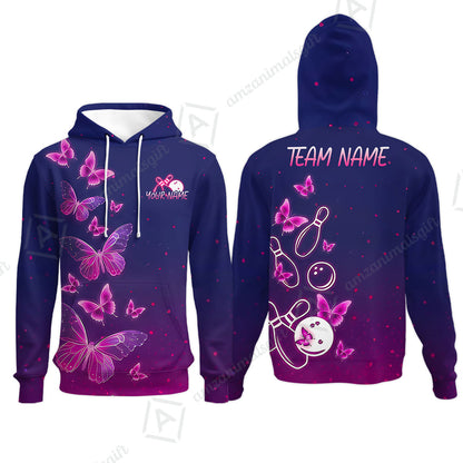 Custom Bowling Jersey Polo Shirt, Neon Butterfly Bowling, Custom Bowling Jersey Team Shirt