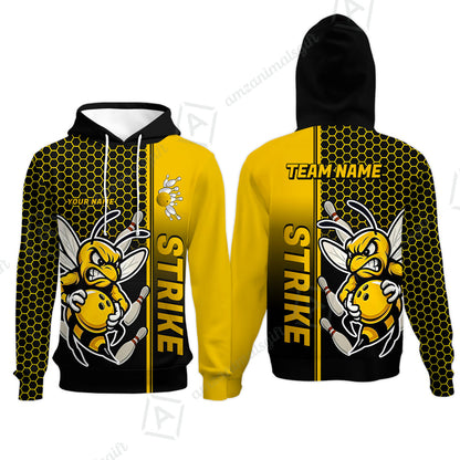 Custom Bowling Team Jersey, Bowling Honeycomb Angry Bee Strike Polo Quarter-Zip Shirts, Bowling Uniforms Jerseys, Personalized Name And Team Name