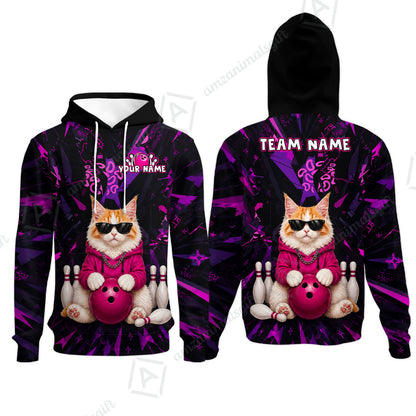 Custom Bowling Jersey Polo Shirt, Neon Hip Cat, Custom Bowling Jersey Team Shirt For Players With Name and Team Name