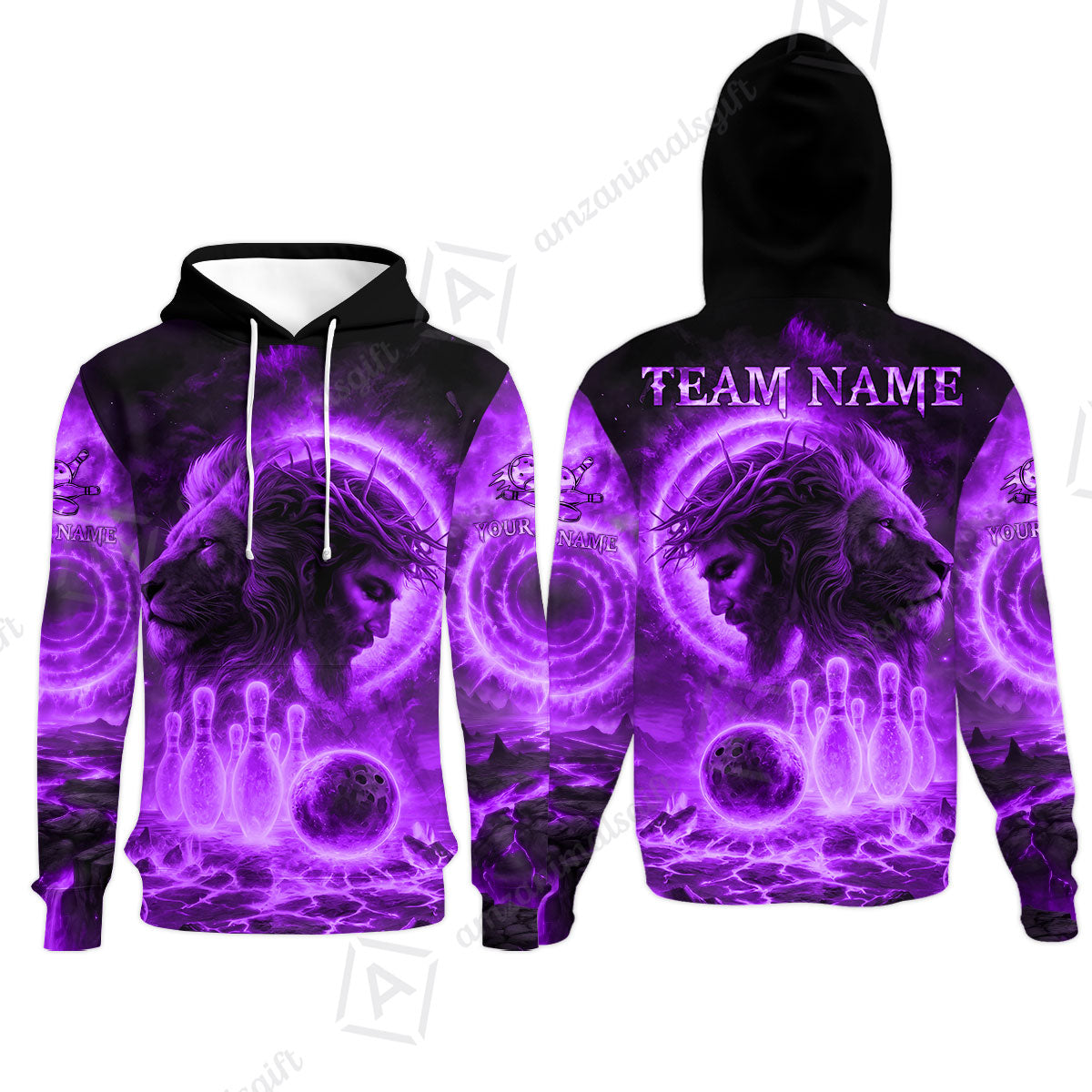 Custom Bowling Team Short Sleeve Men Polo Shirt, Flame The Lion OF Judah With Bowling, Custom Name and Team Name for Bowlers