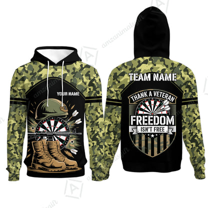 Custom Military Green Camouflage Dartboard Collar Quater-Zip Jersey Team Shirts, Customized Name Team Name Darts Team Jerseys Uniform