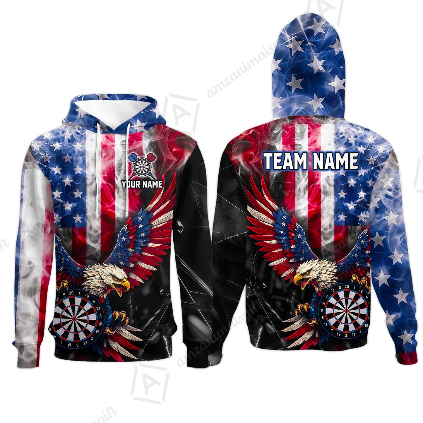 Custom Darts Jersey Polo Shirt, Patriotic Bald Eagle Darts, Custom Darts Jersey Team Shirt For Players With Name and Team Name