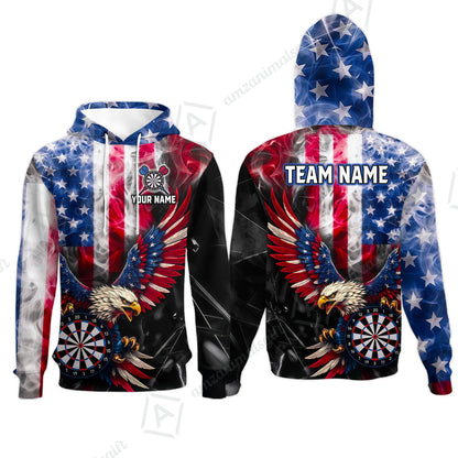 Custom Darts Jersey Polo Shirt, Patriotic Bald Eagle Darts, Custom Darts Jersey Team Shirt For Players With Name and Team Name