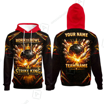 Custom Bowling Jersey Polo Shirt, Born to Bowl King Bowling, Custom Bowling Jersey Team Shirt With Name & Team Name